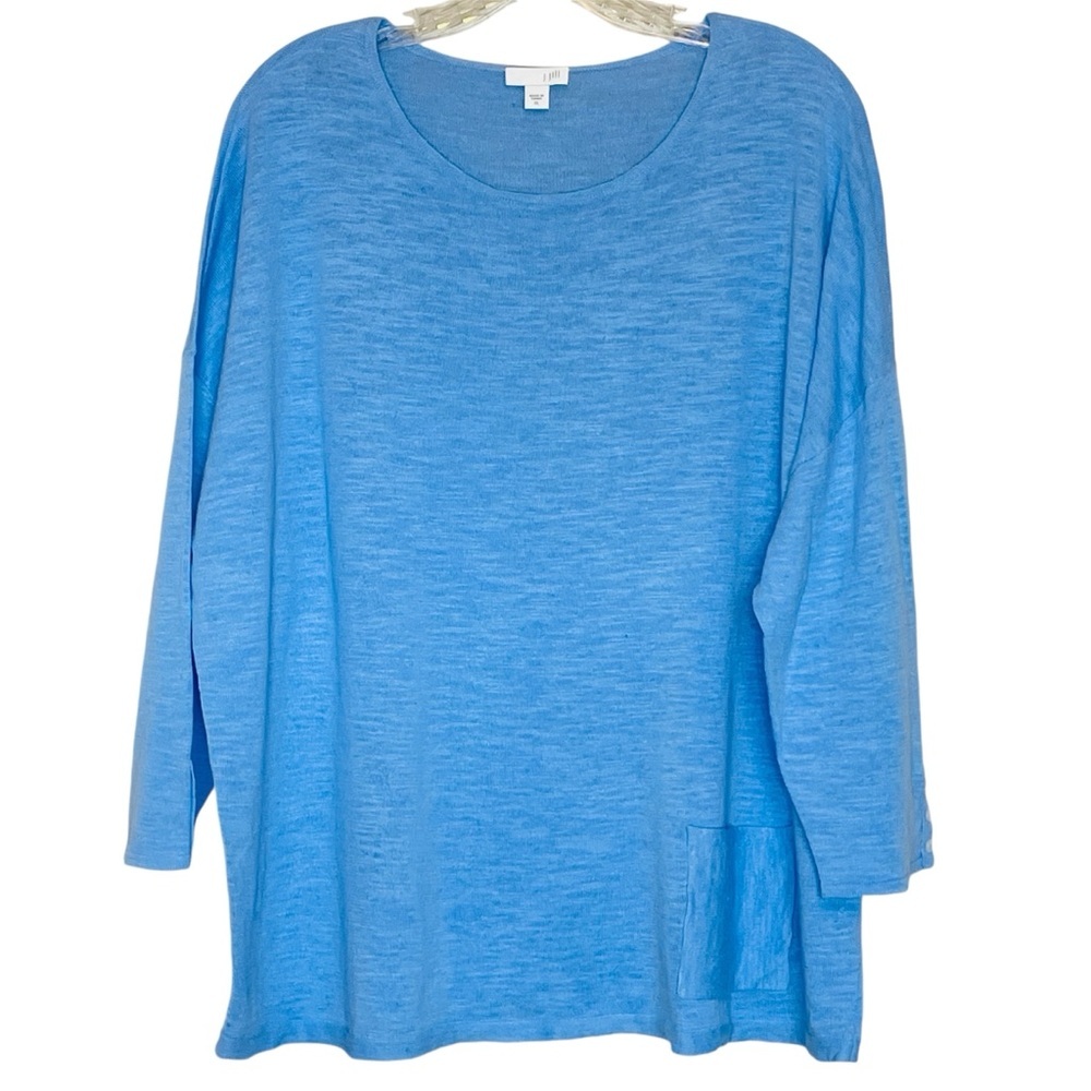 J. Jill Linen Cotton Button Cuff Front Pocket Boxy Tee Sky Blue Top XL